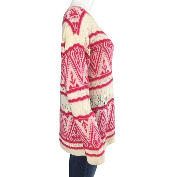 Sundance Brixen Fair Isle V-Neck Sweater Size M Wool Blend Pointelle Pink White - Picture 8 of 16